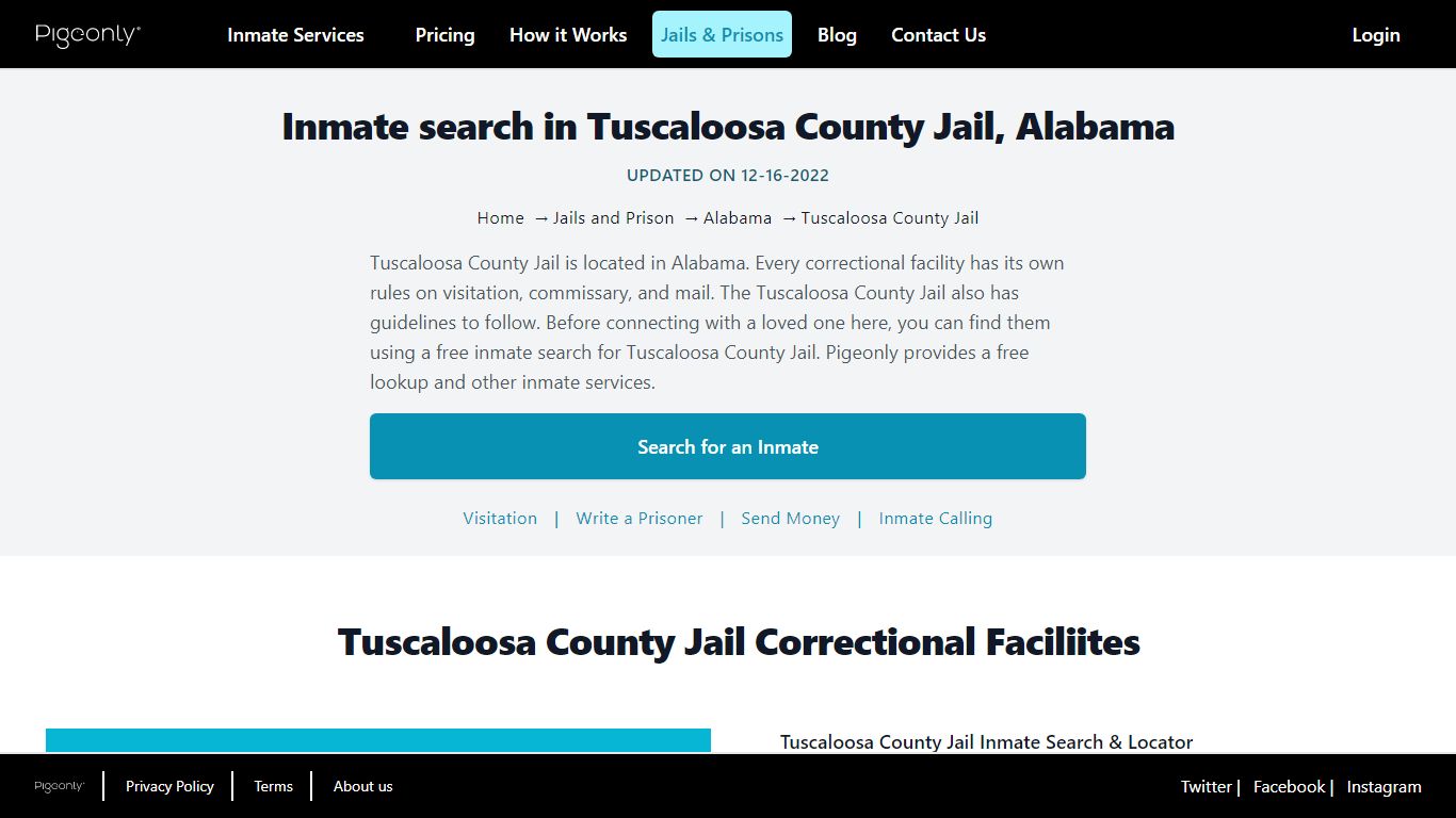 Inmate Search Tuscaloosa County Jail, Alabama | Pigeonly